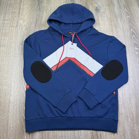 Perfect Moment Men’s Chevron Hoodie Sweatshirt Blue/White/Red Size L Large NEW - Picture 1 of 10